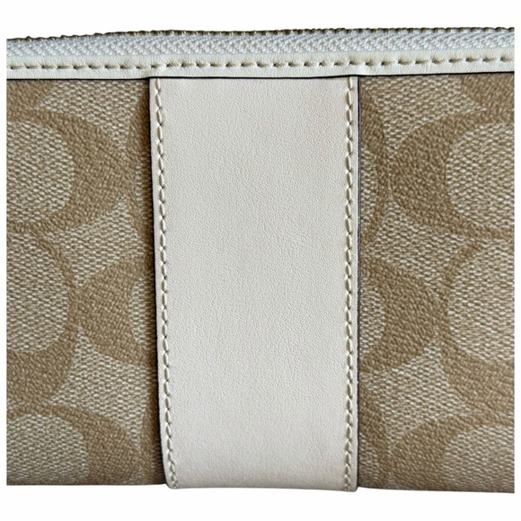 Coach Beige Signature Canvas Zip Wallet with Cream Trim - Picture 8 of 12